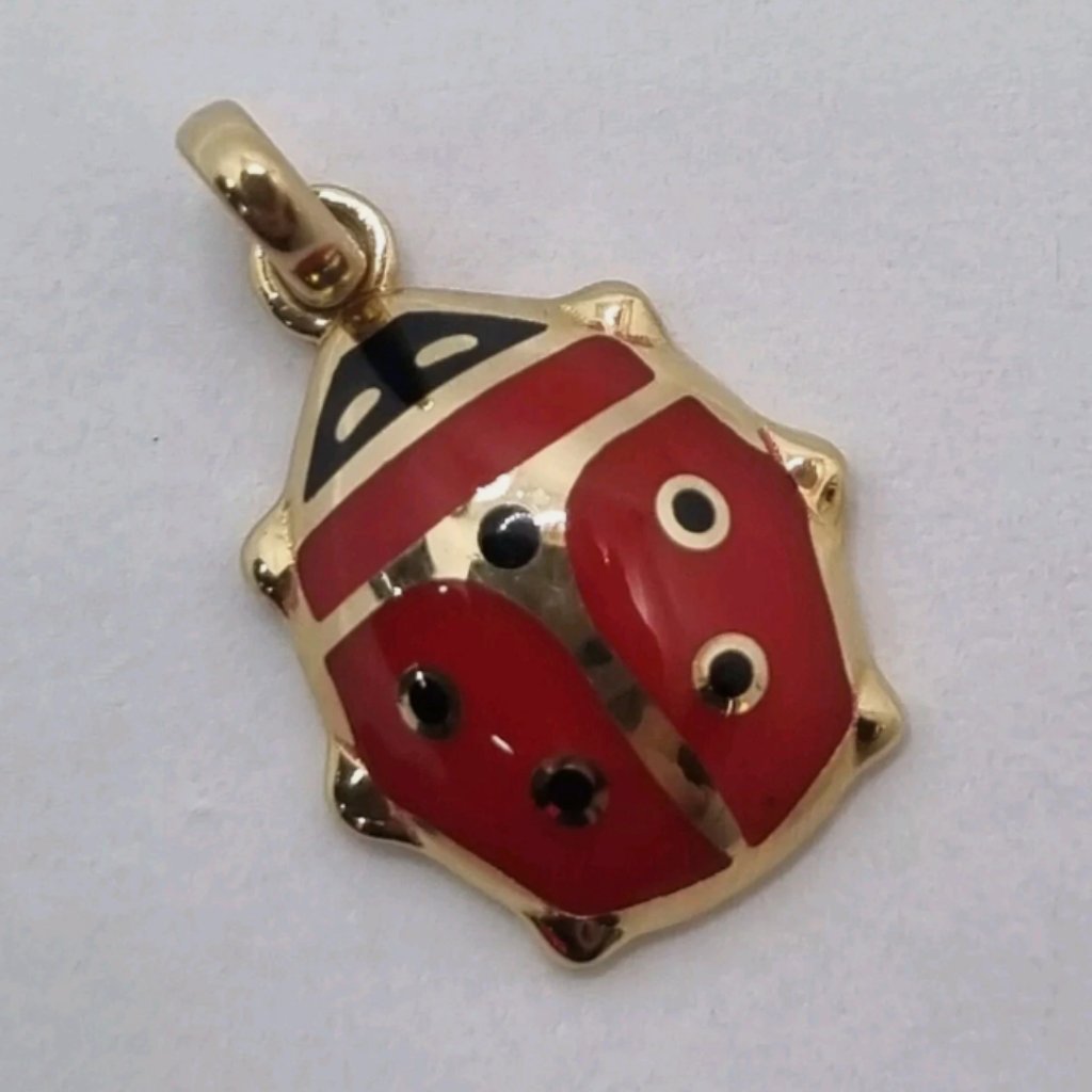 14k Solid Yellow Gold Enameled Ladybug Big Charm Pendant 16.7x12.4mm